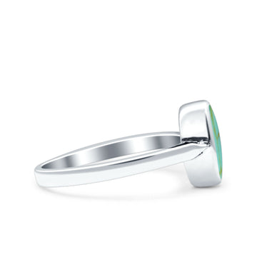 Vintage Style Petite Dainty Simulated Turquoise Solid Oval Oxidized 925 Sterling Silver